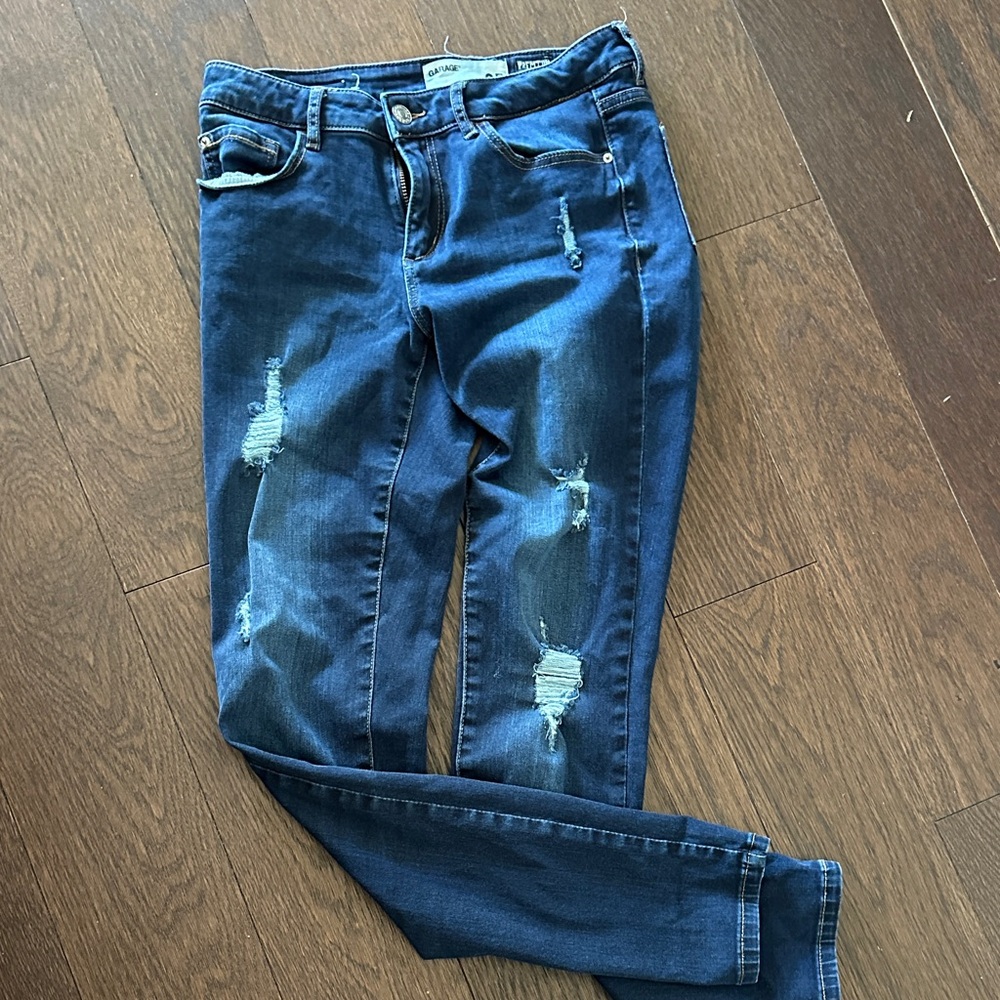 Garage Dark Blue Distressed Skinny Jeans